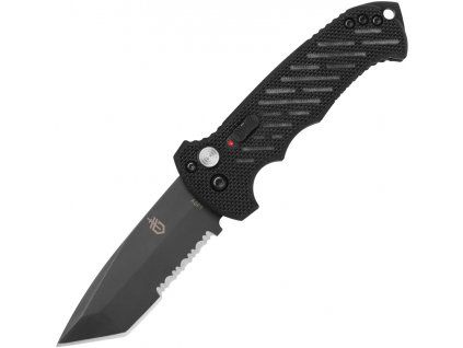 Gerber Auto 06 Button Lock Black G10 Tanto Serrated
