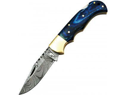 Damascus Blue Lockback Brass