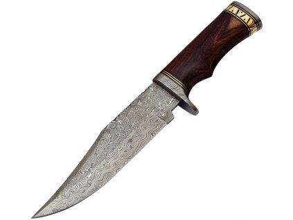 Damascus Bowie Guard Pommel Brown Wood