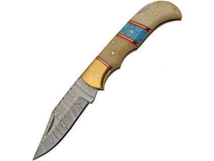 Damascus Lockback Bone Turquoise