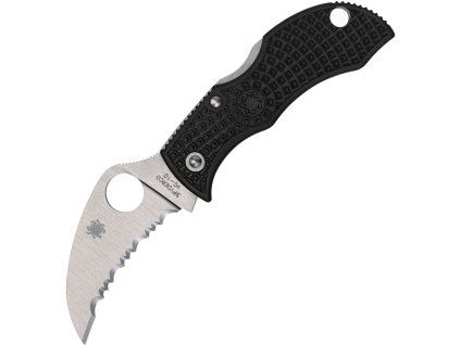 spyderco manbug satin vg10 serrated hawkbill black frn