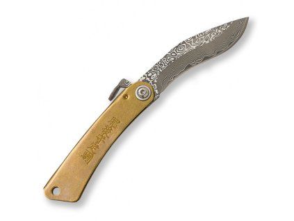 navaja higonokami mango terminado en laton hoja damasco 7 cm