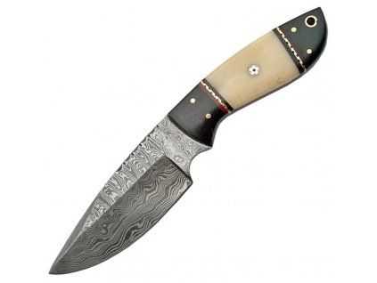 Damascus Fixed Blade White Bone