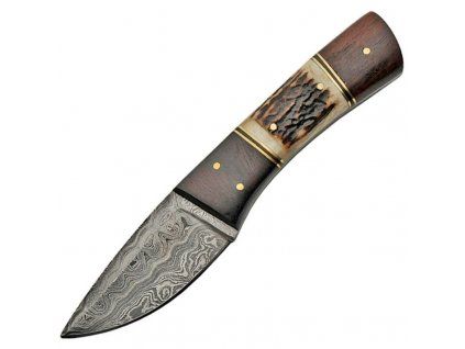 Damascus Fixed Blade Stag and Wood