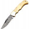 Damascus Smooth Bone Lockback Brass