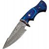 Damascus Fixed Blade Guard Blue Pakkawood